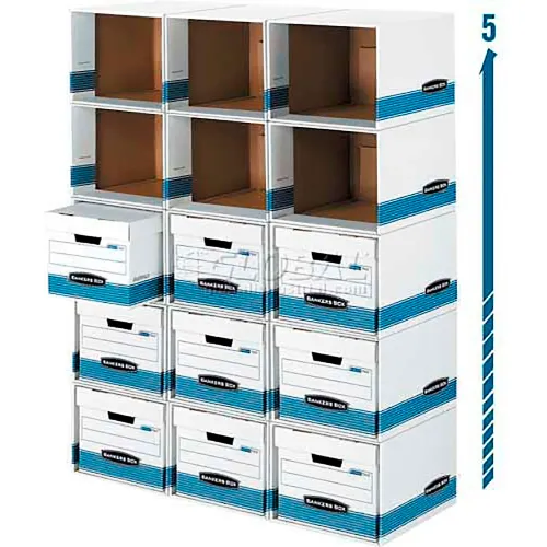 Fellowes Bankers Letter/Legal Box File/Cube Box Shell, 15"L x 12"W x 10"H, White & Blue - Pkg Qty 6